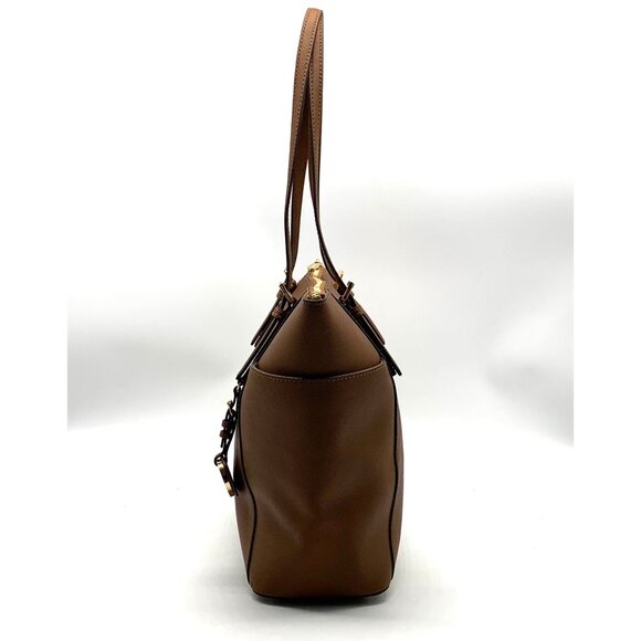 Michael Kors Tan Crosshatch Leather East West Zipper Top Jet Set Tote - Picture 4 of 13